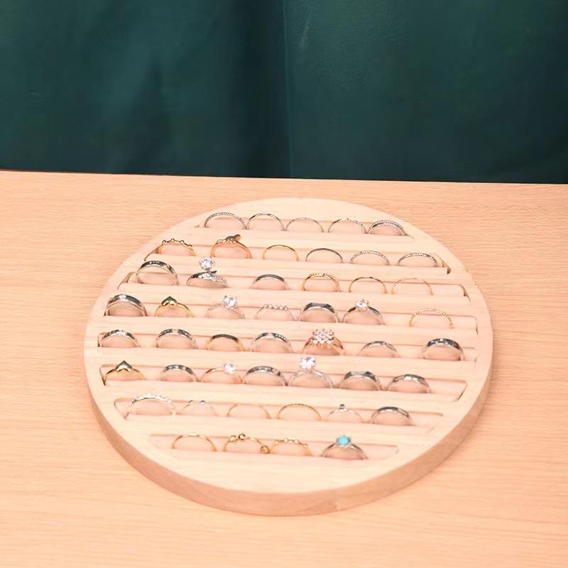 Wood Round Shape Jewelry Tray Ring Earrings Bracelet Display Plate Jewellery Storage Stand Counter Props