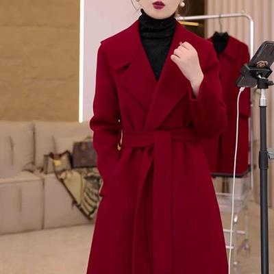 Women's 2025 Red Festive Wool Coat: Autumn/Winter High-End Slimming Overcoat