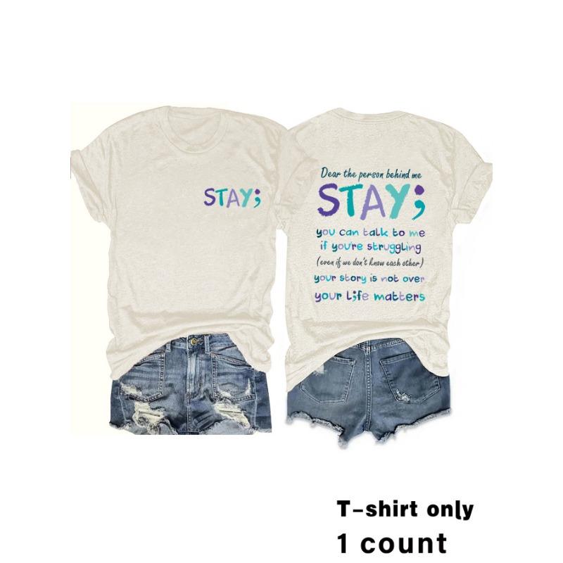 Women's Round Neck Fashion Letter Slogan Printed Top T-Shirt