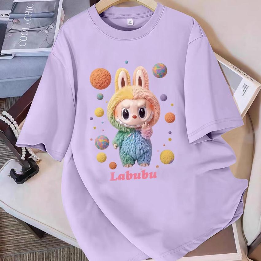 

LaBuBu 3D Принт Женская Футболка Модная Популярная Свободная Футболка с Коротким Рукавом для Мужчин и Женщин Парная Одежда Розовая Желтая Фиолетовая L