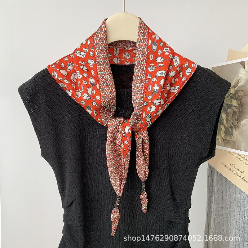 New high-end triangle scarf fashion silk scarf women's small square scarf spring and summer warm scarf thin scarf outside