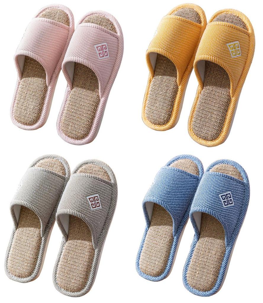 JIQAUCO Cute House Indoor Slippers for Cotton and Nordic for Rooms and Offices Japanese Shoe 4-Pair Slippers, Guests, Linen, Open-Front, Style,