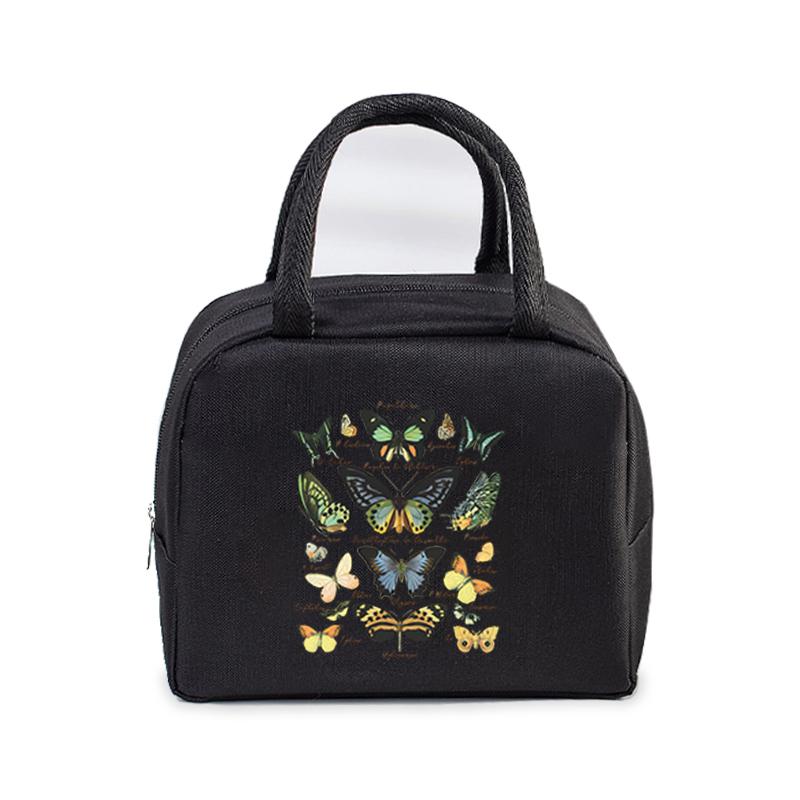 Vintage Butterfly Lunch Bag Student Office Women Men Bento Pouch Aesthetics Butterfly Insulation Portable Picnic Food Lunch Bags