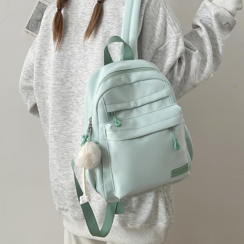 Leisure campus solid color high school student schoolbag new small fresh nylon travel backpack outside