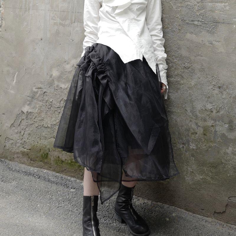 

Европейский и американский нишевый дизайнер Женская асимметричная юбка из органзы и сетки в стиле тяжелой промышленности Юбка Юбка-подъюбник Деконструкция Мода Black M