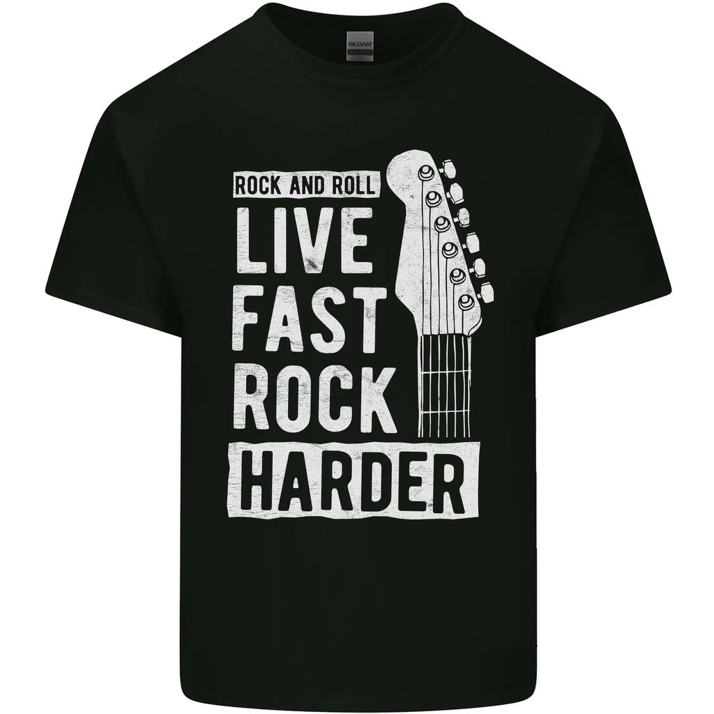 Live Fast Rock Harder Guitar & Roll Music Kids T-Shirt Childrens