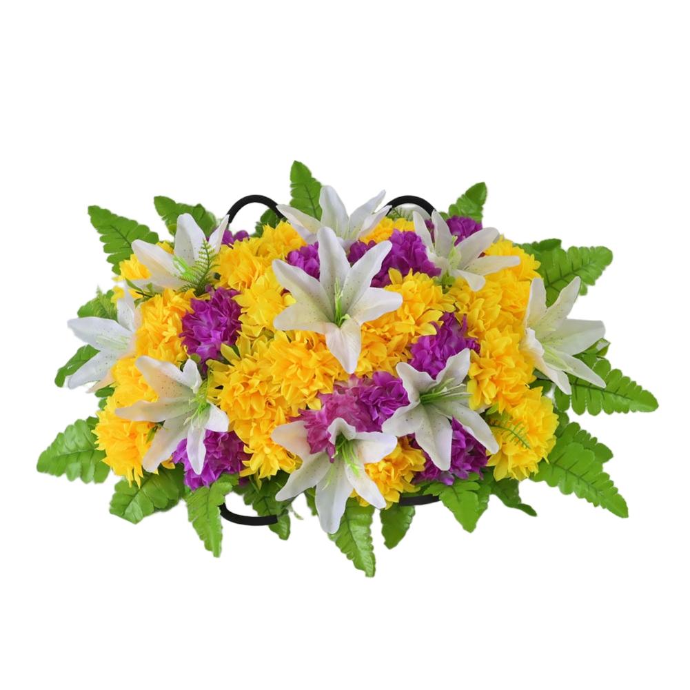 

Outdoor Artificial Cemetery Flowers Realistic Grave Decoration for Tribute Plastic 50 x 35 cm Stable Placement Red and Blue