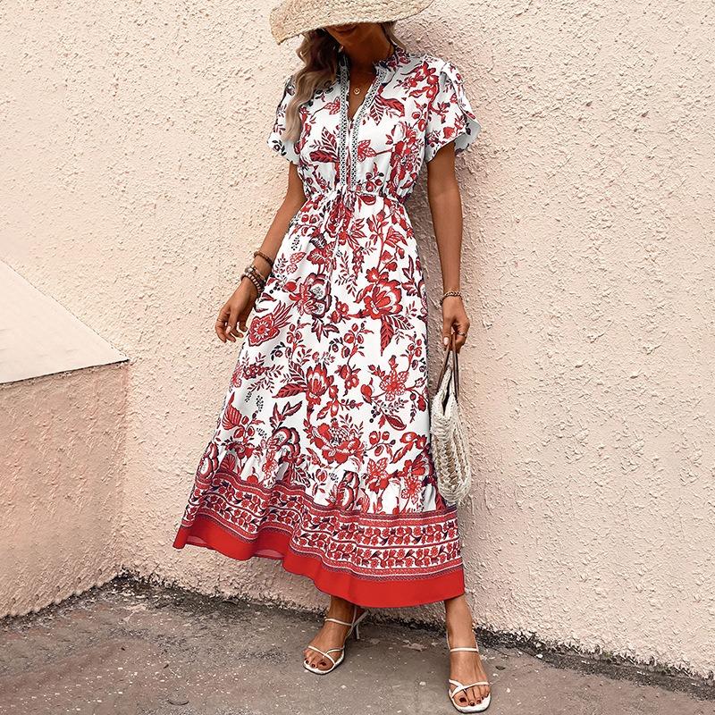Summer New Floral Vacation Skirt Women's Bohemian Positioning Print Dress