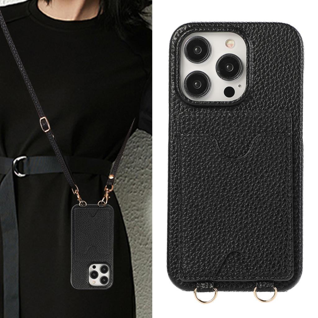 Long Lanyard Vertical Cards Solt Leather Wallet Case For iPhone 15 Pro Max 14 Plus 13 Mini 12 11 7 SE 2022 Crossbody Skin Cover