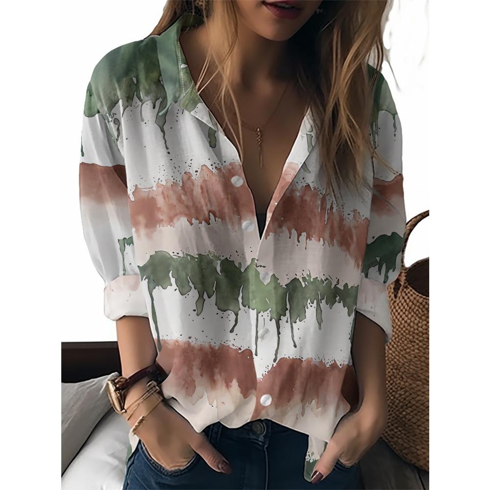 Sommer Minimalistisches Hemd mit Digitalem Blumenprint Knopfleistenhemd Oberteil für Damen Hawaiianischer Strandurlaub Lässiges Hemd