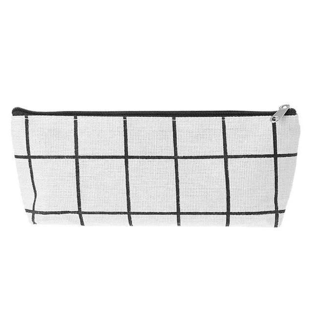Canvas Pencil Case School Simple Striped Grid Pencilcase Office Stationery Pen Bag Students Pencils Writing Supplies Gift