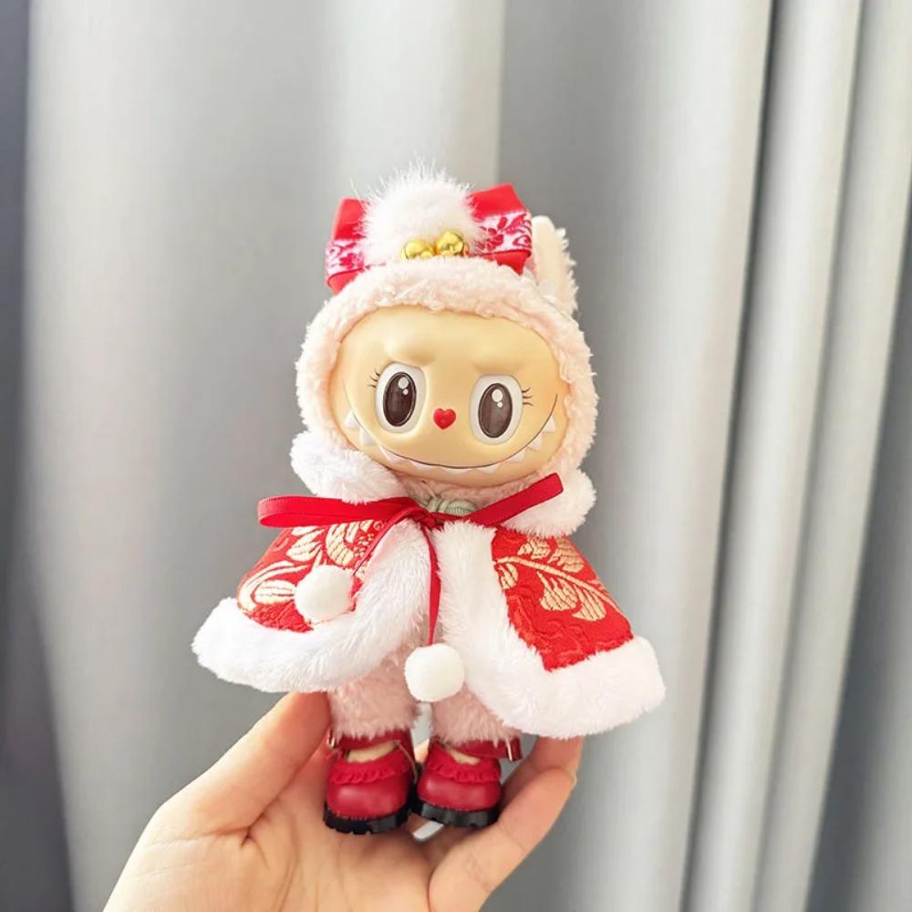17cm Mini Plyšová Panenka Oblečení Labubu I II Idol Panenky Sedící Párty Roztomilá Růžová Pláštěnka Novoroční Sady Doplňky Pro Korea Kpop Exo