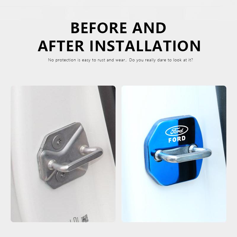 4PCS Car Styling Door Lock Cover Logo Stainless Steel Accessories For Ford Focus Fiesta Puma Ranger Kuga MK7 MAX