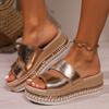 Lucyever Champagne Chunky Platform Sandals Women Plus Size Braid Wedge Sandles Woman 2024 Thick Sole Summer Slippers Female 42