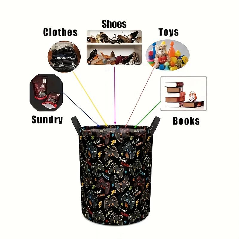 1pc FARIDABIO Large Capacity Storage Basket with Handle, Game Controller Pattern Fabric Dirty Laundry Basket, Foldable Black Dirty Laundry Basket
