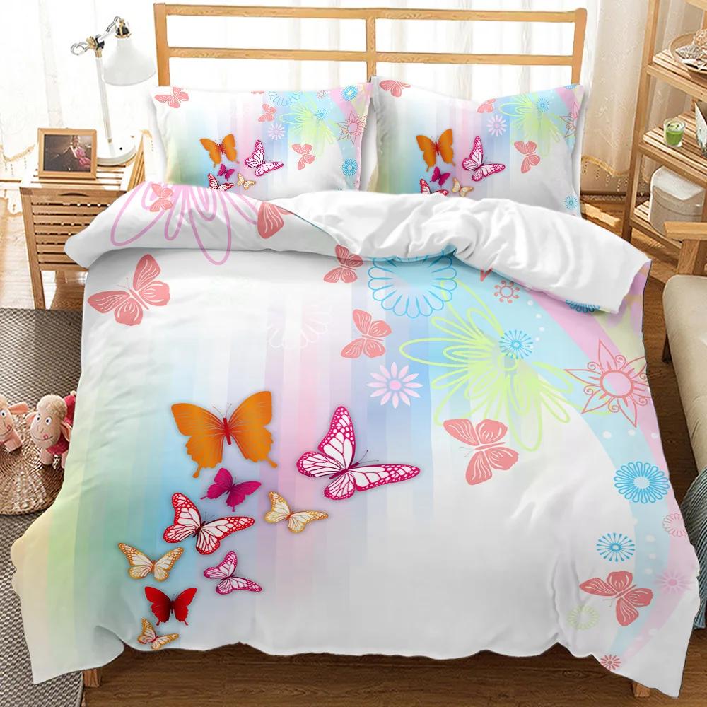 Butterfly Duvet Cover Girls Women Spring Blue Golden Butterfly Bedding Set Animal Double Queen King Size Polyester Qulit Cover