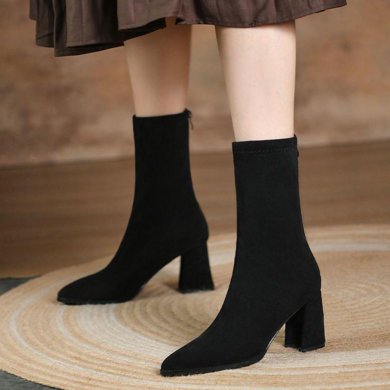 

Женские замшевые ботильоны из натуральной кожи, на массивном каблуке, эластичные, увеличивающие рост, стройнящие, для миниатюрной стопы, на осень/зиму EU 40