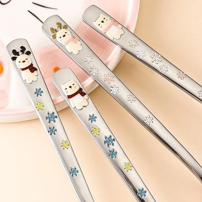 1 creative cartoon relief deer spoon, home 304 stainless steel spoon, children's dining spoon