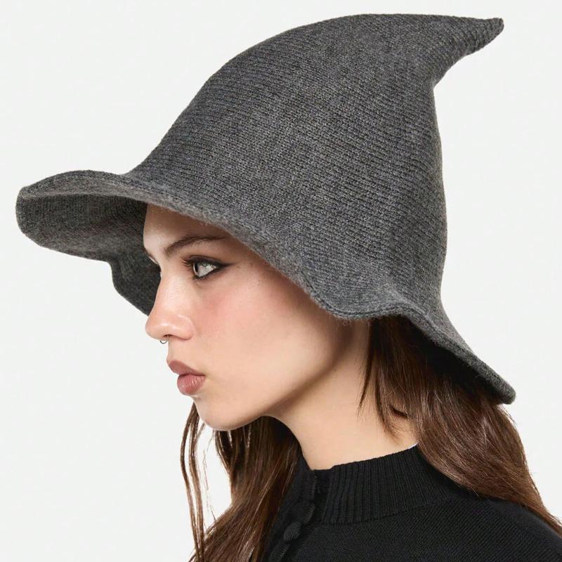 1pc Women's Halloween Witch Hat, Foldable Knitted Pointed Wizard Hat ,Suitable For Halloween Activities Winter Vampire Costume