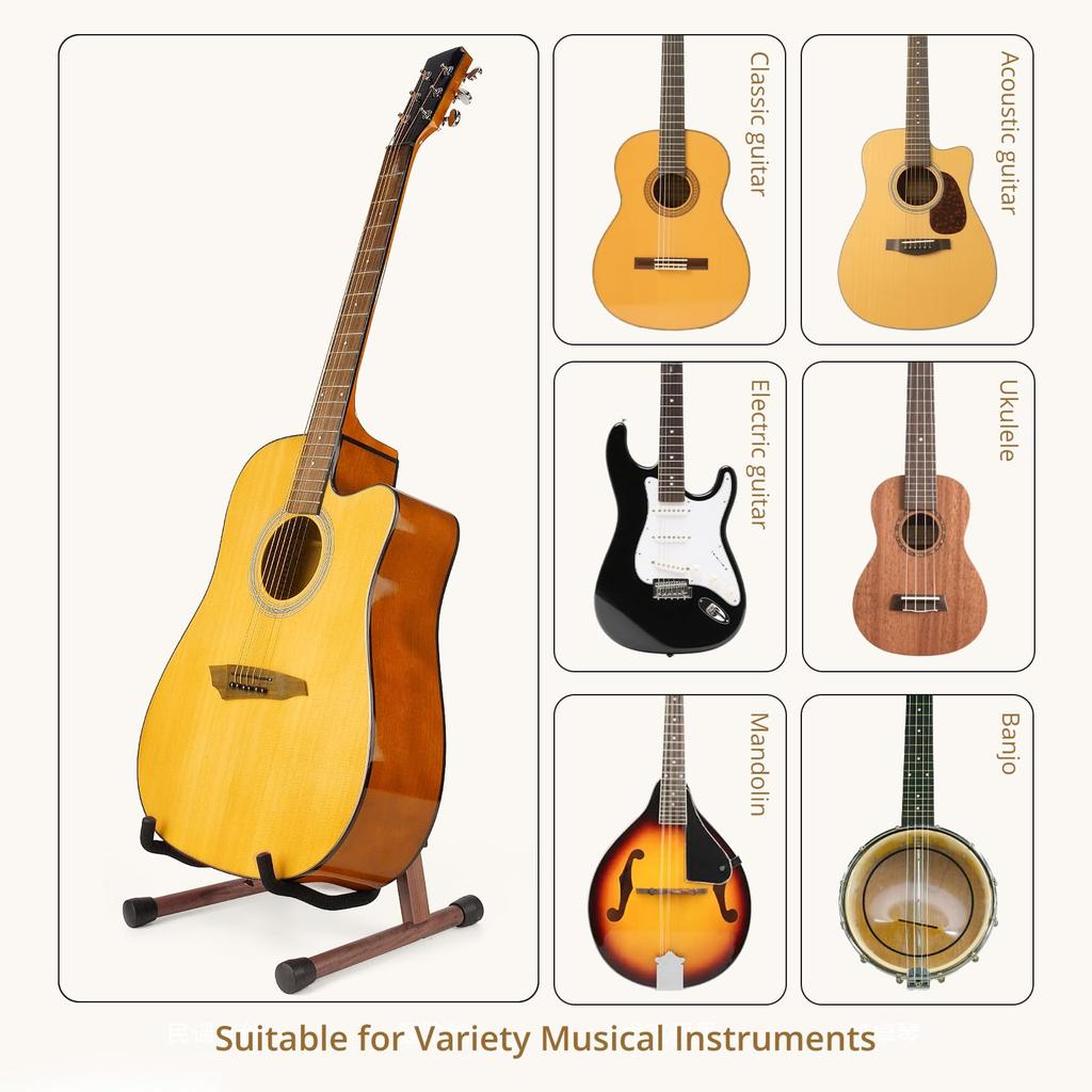 MUSO Klapp-Gitarrenständer, Einfach tragbar, Solide, Langlebig, Schwarzer A-Rahmen, Montage, Bass, Ukulele, Banjo, Cello, Mandoline, Halter, (Amerikanische Walnuss)