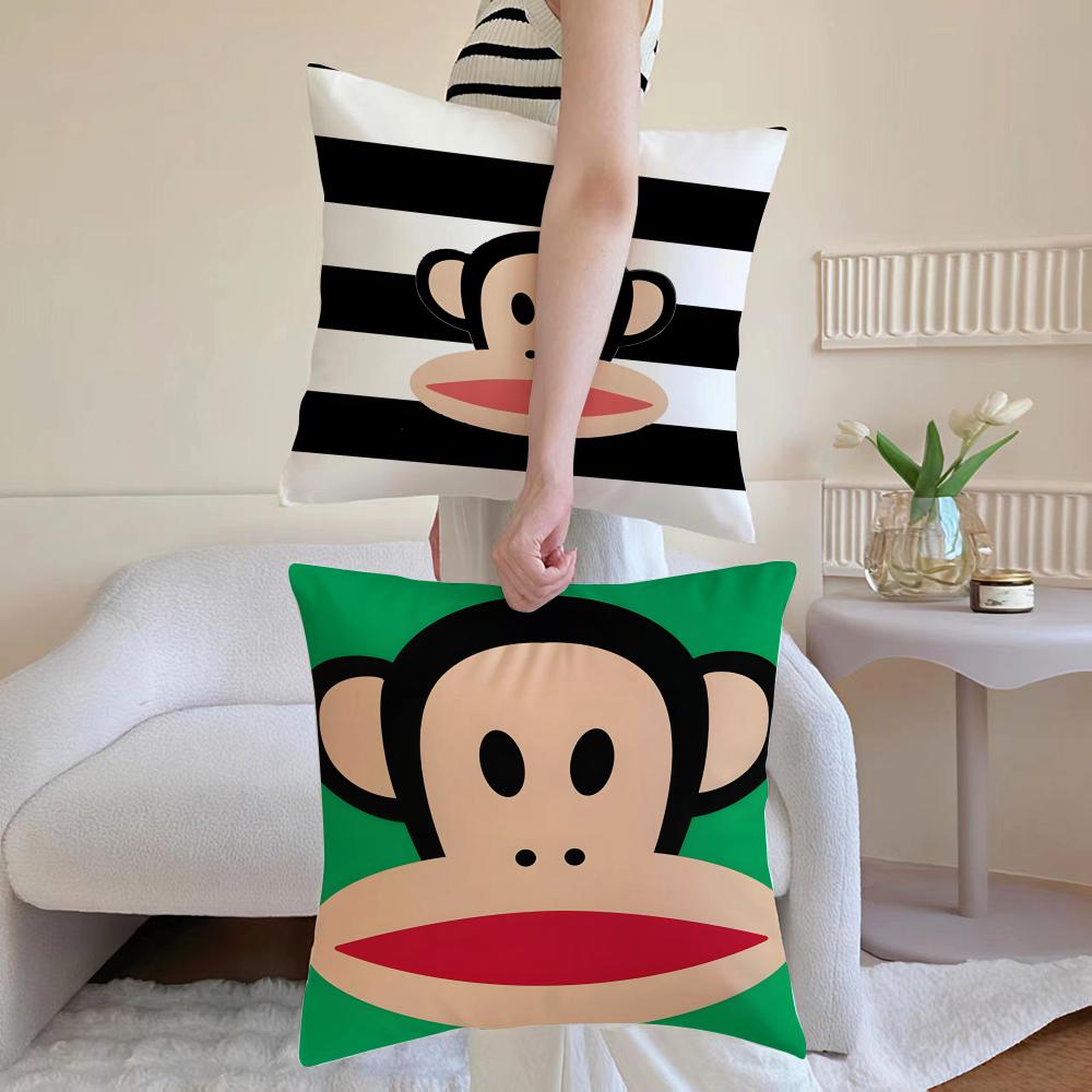 P-Paul Frank Pillow Cute Cartoon Cushion Cover Pillowcase Short Plush Invisible Zipper Room Sofa Cushion Cover