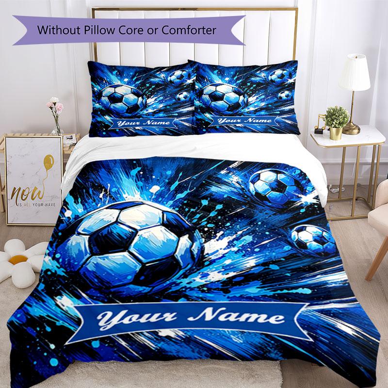 3PC Custom Name Soccer Ball Splash Art Bedding Set Duvet Cover Closure Includes 1 Duvet Cover & 2 Pillowcases for Bedroom