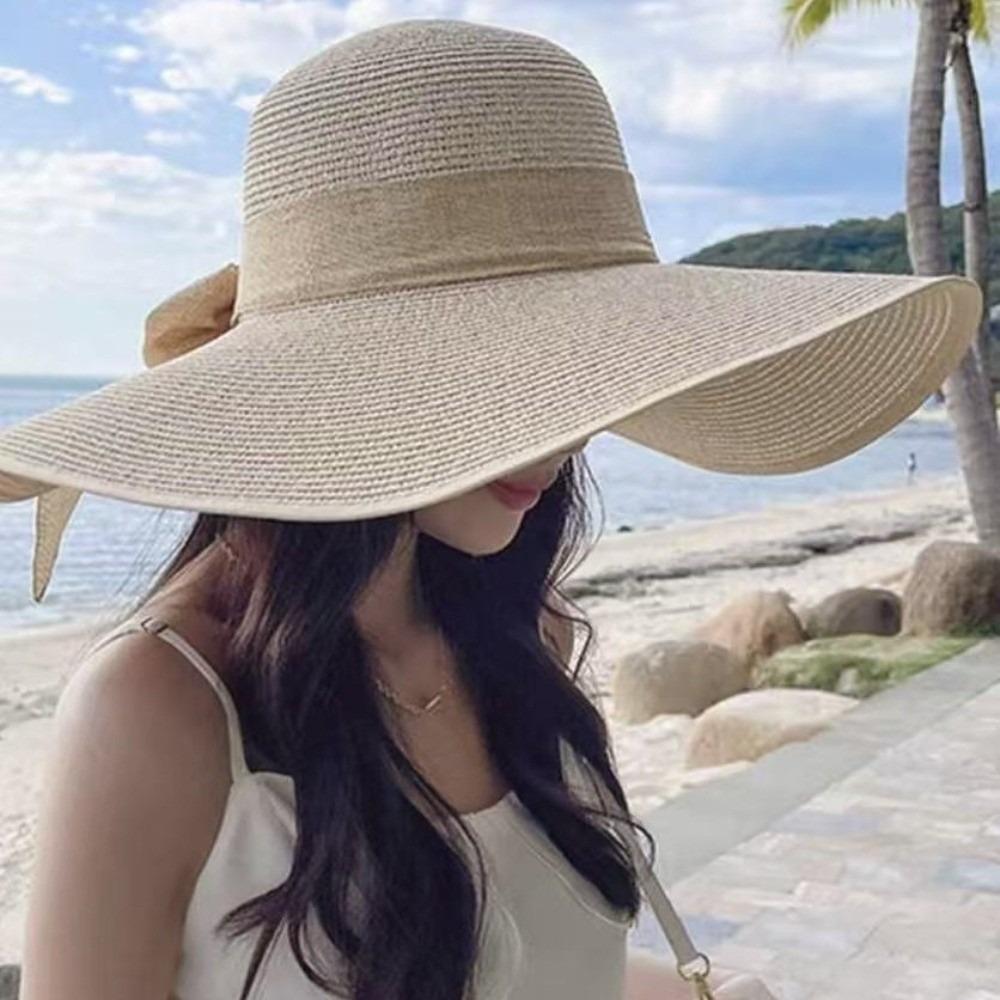 Oversize Straw Sun Hat Wide Brim Sun Protection Hat Simple Weave Sun Cap  Woman