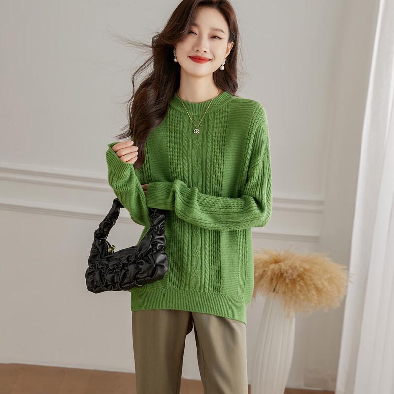 Women's 100% Wool Loose Fit Crewneck Knit Sweater