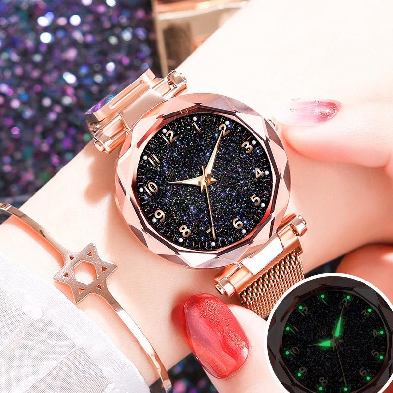 Orologio da Donna Cielo Stellato Quadrante Luminoso Chiusura Magnetica Orologio da Polso al Quarzo Moda Casual Orologio Bracciale