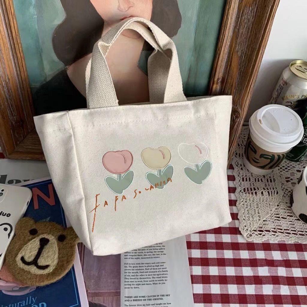 Stylish Canvas Tote Bag Small Capacity Lunch Box Bag For Women