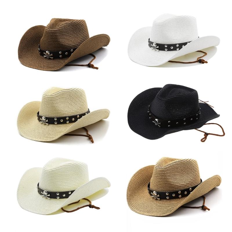 Stile Etnico Cappello da Cowboy Estivo Protezione Solare Intreccio di Paglia Cappello Western Protezione Solare