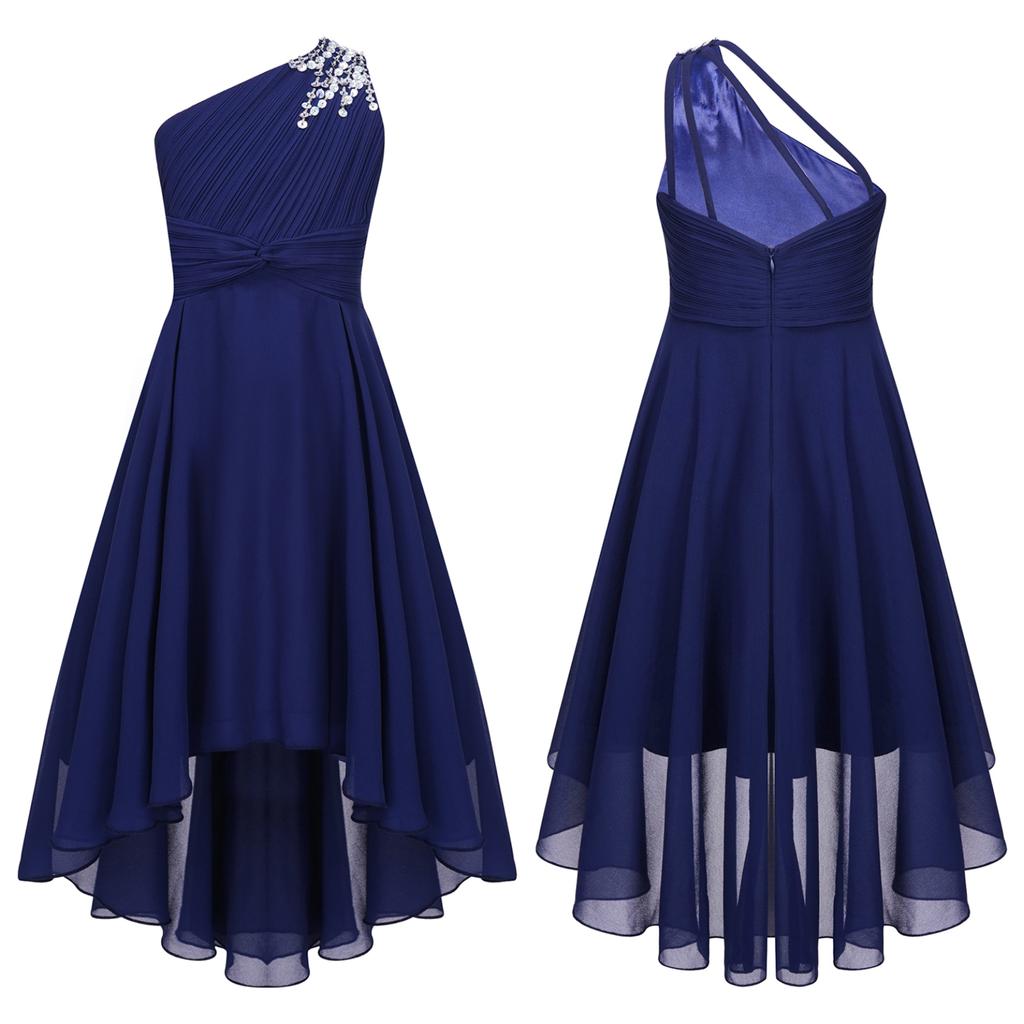Kids Girls Wedding Bridesmaid Sleeveless Flower Dress Asymmetrical Hem  Chiffon Birthday Prom Party Ball Gown Buy cheaply on Joom