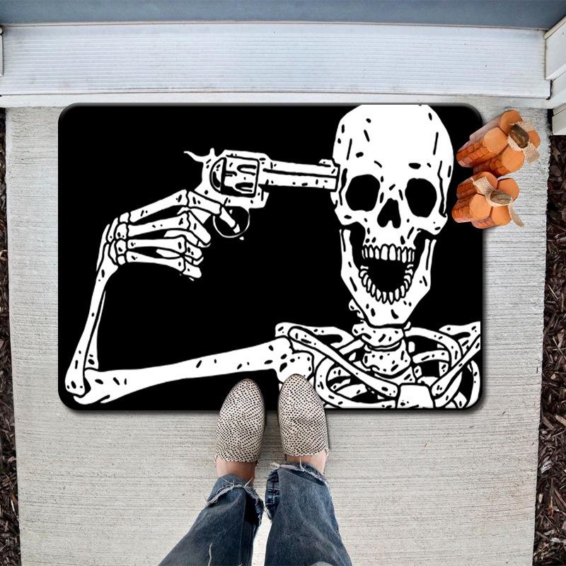 Halloween Skull Floor Mat, Absorbent Foot Pad, Easy To Take Care Of At Home, Dirt-Resistant Door Mat Can Be Labeled