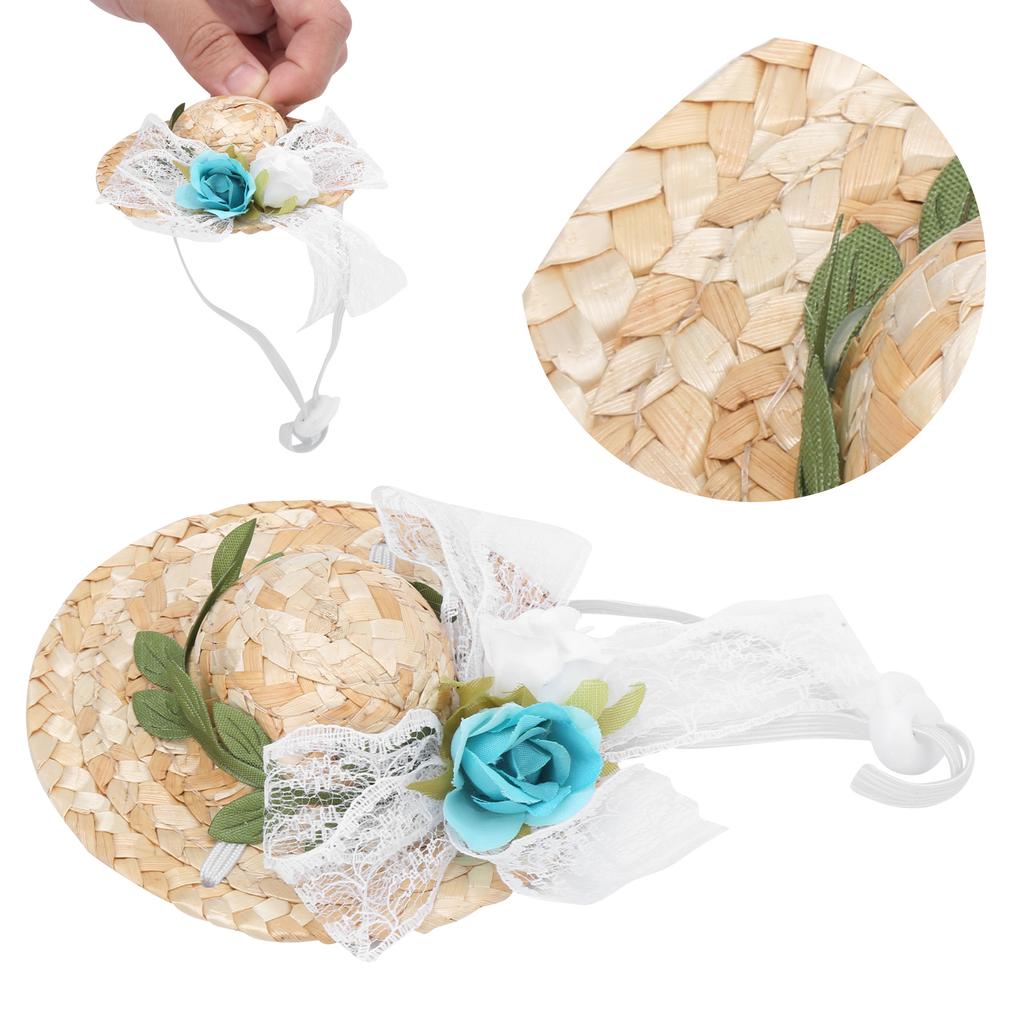 Pet Sombrero Hat Mini Straw Hat Pets Birthday Party Hats with Flowers for Small and Medium