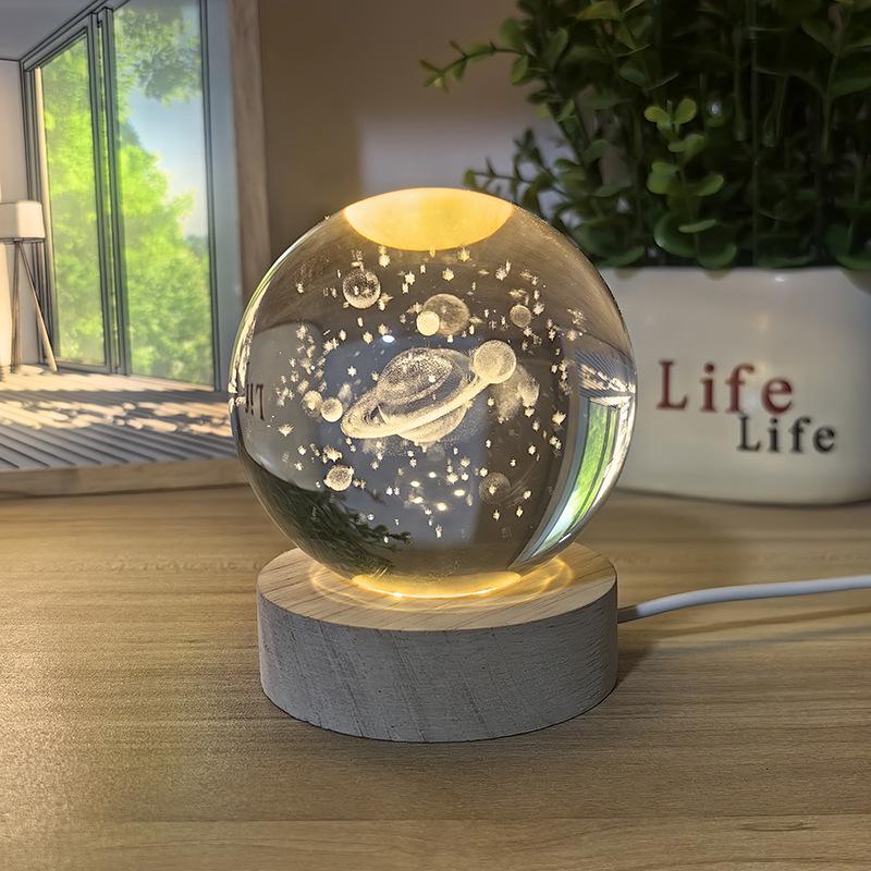 Astronaut Crystal Ball Night Light with Rotating Galaxy Carving