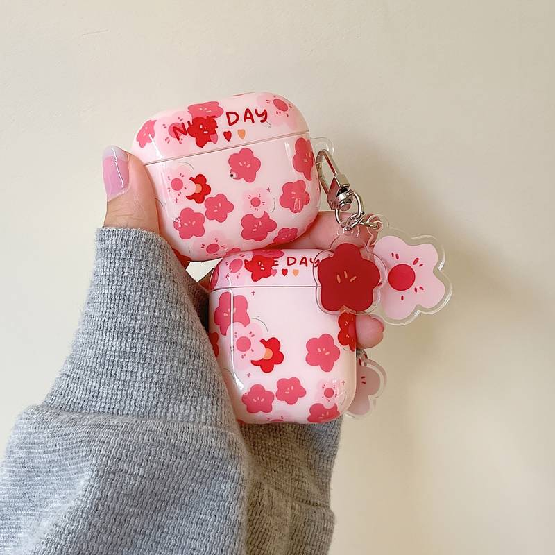 Rosa Blume für Apple Airpods Pro 2 Drahtloser Kopfhörerschutz für Apple Airpods 1 2 3 TPU Transparente Hülle mit Perlenschnur