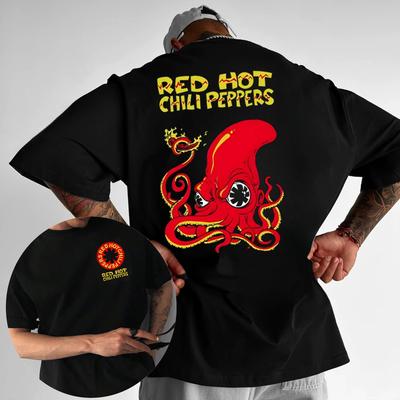 2025 Summer Hot Squid and Pepper Tshirt Rock Band Hip Hop Hip Hop Short Sleeve Mens Cotton Casual Tshirt Top