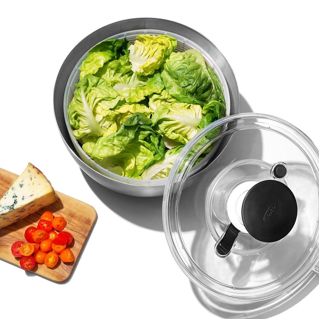 OXO Sallad Grönsak Rostfritt Stål Sallad För 4 eller Fler x x 15 Diskmaskinssäker Centrifug, Sil, Stål, Centrifug, Personer, Färdiggjord, 26,8 26,8 cm, (låg