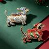Lovely Christmas Dog Brooches For Women Unisex 2-Color Rhinestone Dachshund Animal New Year Party Brooch Pins