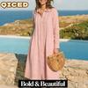 Fashion Summer Spring Solid Color Print Long Sleeve POLO Neck Casual Dresses