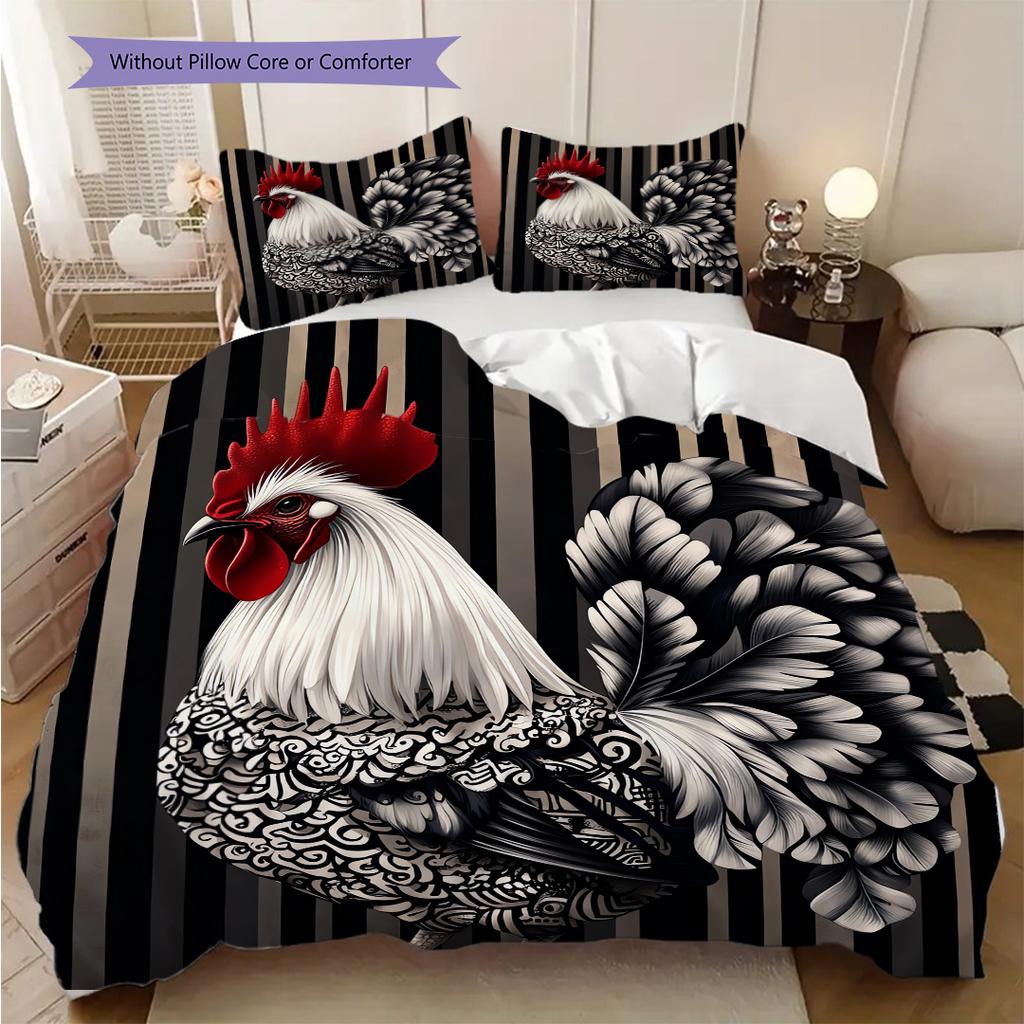 Rooster Pattern Bedding Quilt Set Quilt Cover Pillowcase Home Decoration Birthday Gift (1 * duvet cover + 2 * pillowcase, without core)