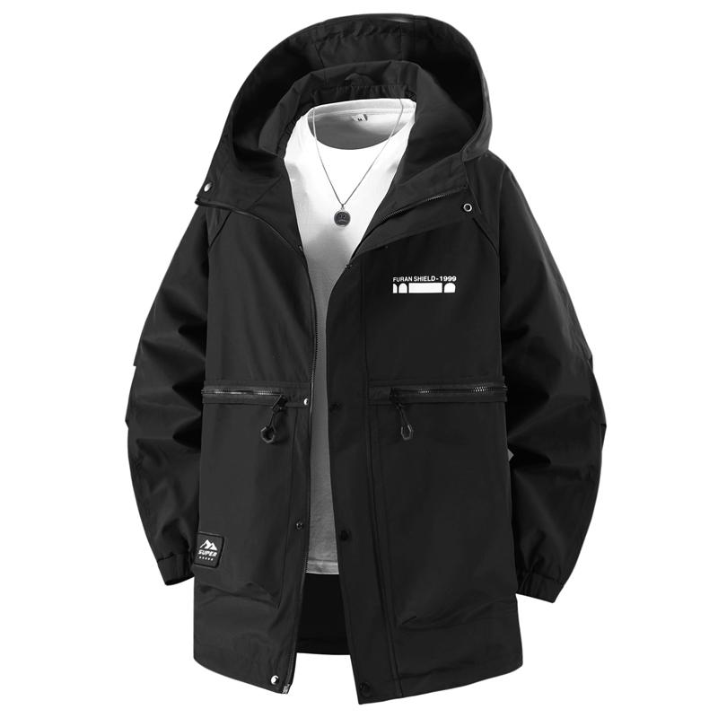 

Большой размер 5XL-12XL Осенний водонепроницаемый тренч для мужчин Ветровка Повседневный с длинным рукавом Оверсайз Мужские черные куртки с капюшоном 5XL