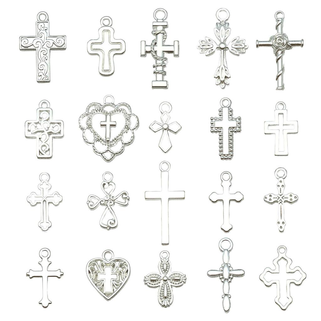 Cross-Border Hot Sale Bright Silver Cross Pendant Handmade DIY Keychain Necklace Alloy Jewelry Accessories Batch