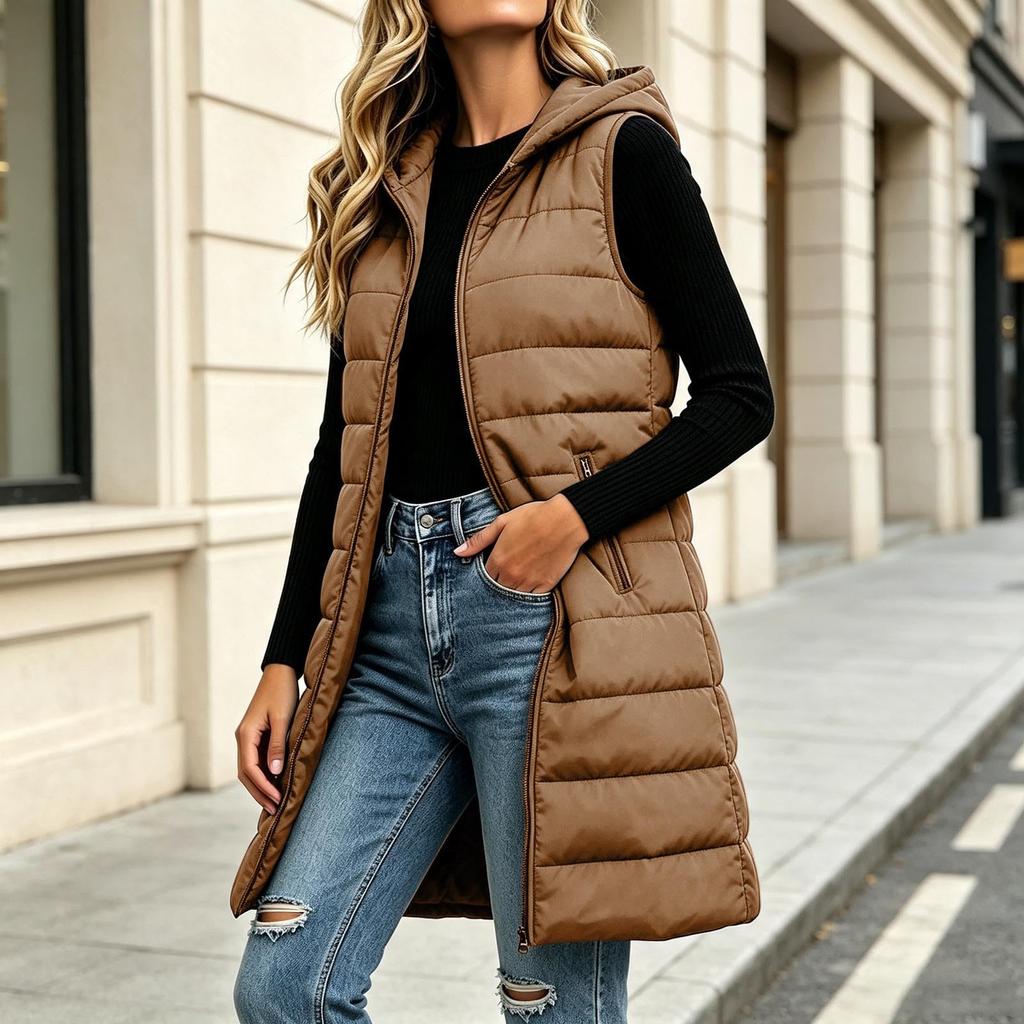 Womens Long Vest Winter Warm Sleeveless Quilted Jackets