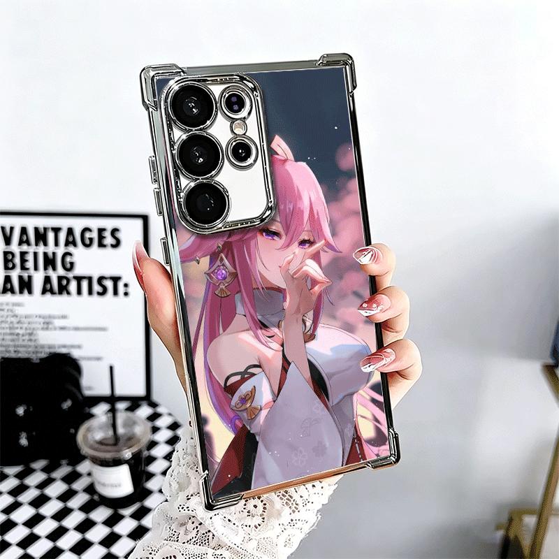 Genshin Impact Yae Miko Plating Phone Case For Samsung Galaxy S24 S25 FE S26 Edge S23 Ultra S22 S21 Plus S20 Anti-Fall Airabag C