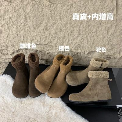 Sheepskin Version~ Retro Inner Height-increasing Matte Leather Snow Boots Women's 2025 New Velvet Short Boots, Real Soft Leather Boots