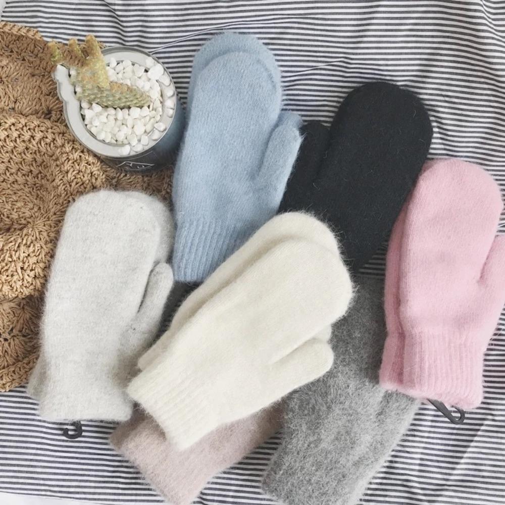 Keep Warm Full Finger Gloves Furry Drive Cycling Mittens New Knitted Wool Gloves Winter