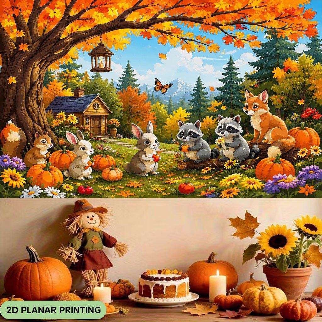 1 piece of 2D flat banner Autumn Forest Animal Gathering 2 polyester fiber material background clothzyc