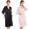 Peignoir mi-long en satin pour femme, vêtement d'intérieur, couleur unie, brillant, printemps-automne