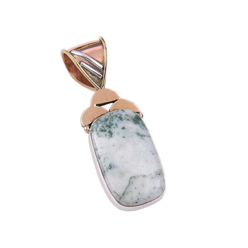 Naturalny Zielony Opal Dendrytowy Srebro Próby 925 Prezent Dwukolorowa Zawieszka 1,75" Z7b56